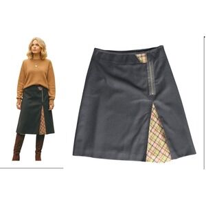 Garnet Hill Wool Blend Skirt Plaid Accent Career Work  Skirt Trendy Chic Brown 6